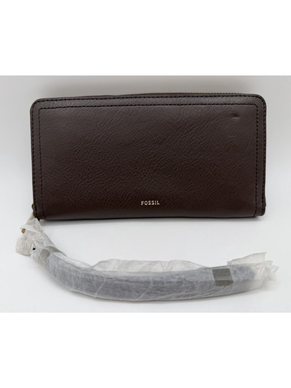 Fossil Logan Wallet RFID Zip Around Leather Clutch Wristlet Expresso Brown New